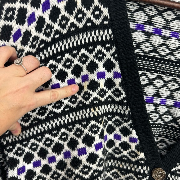 Vintage Knit Knit Black Purple White Cardigan Knit Halloween Fall Grandpa - Picture 4 of 12